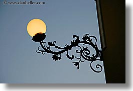 dusk, europe, horizontal, italy, la bandita, lamp posts, towns, tuscany, photograph