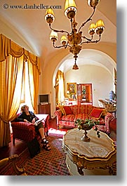 chairs, chandelier, europe, hotels, italy, la bandita, living, rooms, towns, tuscany, vertical, villa, photograph