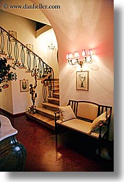 chairs, chandelier, europe, hotels, italy, la bandita, stairs, towns, tuscany, vertical, villa, photograph