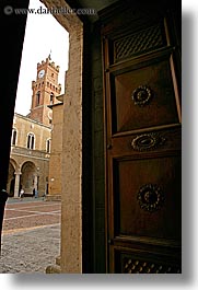 bell towers, clock tower, clocks, doors, europe, italy, pienza, towns, tuscany, vertical, photograph