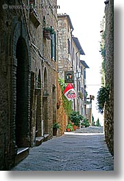 alleys, archways, cobblestones, europe, flags, italy, pienza, streets, towns, tuscany, vertical, photograph