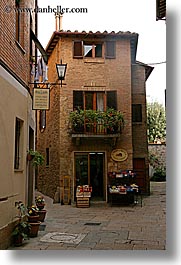 alleys, corner, europe, italy, pienza, stores, towns, tuscany, vertical, photograph