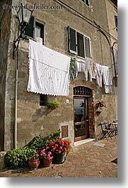 europe, hangings, italy, laundry, pienza, towns, tuscany, vertical, photograph