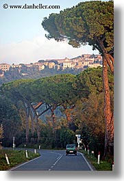 cars, europe, italy, populonia, sunse, sunsets, towns, trees, tuscany, vertical, photograph