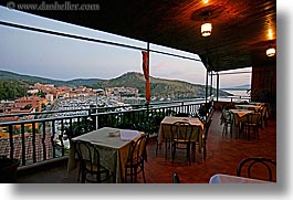 cafes, europe, harbor, horizontal, italy, porto ercole, tables, towns, tuscany, views, photograph