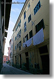 europe, hangings, italy, laundry, narrow streets, porto ercole, towns, tuscany, vertical, photograph
