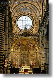 altar, arts, churches, europe, italy, paintings, religious, siena, stained glass, towns, tuscany, vertical, windows, photograph