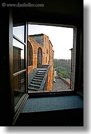 archways, europe, fortress, italy, sorano, stairs, towns, tuscany, vertical, views, windows, photograph