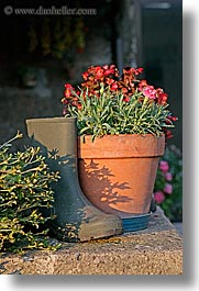 boots, europe, flowers, italy, sorano, towns, tuscany, vertical, photograph