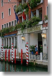 canals, europe, hotels, italy, poles, sofitel, venecia, venezia, venice, vertical, photograph