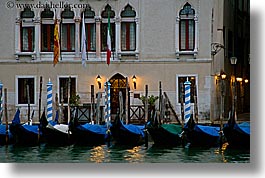 blues, boats, canals, europe, gondolas, horizontal, italy, slow exposure, topped, venecia, venezia, venice, photograph
