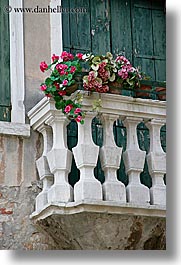 balconies, europe, flowers, italy, venecia, venezia, venice, vertical, photograph