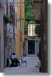 dalmation, diners, europe, italy, streets, venecia, venezia, venice, vertical, photograph