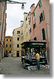 europe, italy, men, newspaper, stands, streets, venecia, venezia, venice, vertical, photograph
