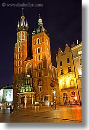basilica, basilica virgin mary, christian, churches, europe, krakow, mary, nite, poland, religious, slow exposure, vertical, virgin, photograph