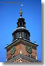 buildings, clock tower, clocks, closeup, europe, krakow, poland, structures, towers, vertical, photograph