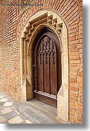 archways, bricks, doors, europe, gothic, jagiellonian university, krakow, materials, poland, structures, style, vertical, photograph