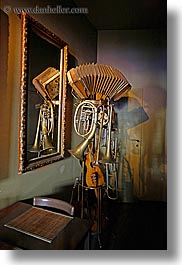 europe, instruments, jewish quarter, krakow, mirrors, musical, poland, tables, vertical, warsztat music cafe, photograph