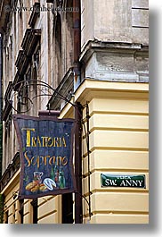 europe, krakow, poland, signs, soprano, trattoria, vertical, photograph