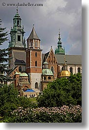 bell towers, buildings, clouds, europe, flowers, krakow, nature, palace, poland, sky, structures, vertical, wawel castle, photograph
