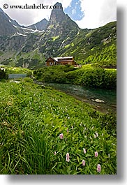 colors, europe, green, huts, landscapes, mountains, rivers, slovakia, vertical, photograph