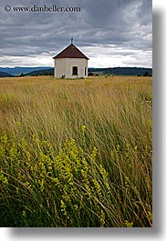 big, churches, clouds, europe, fields, landscapes, nature, sky, slovakia, small, vertical, photograph