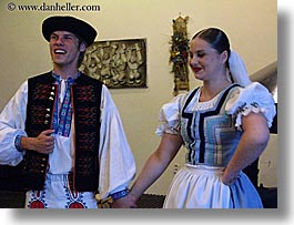 activities, clothes, couples, dance, dancing, emotions, europe, folks, hats, horizontal, music, people, slovak, slovakia, slovakian dance, smiles, photograph