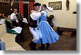 accordion, activities, artists, clothes, couples, dance, dancing, emotions, europe, folks, hats, horizontal, instruments, music, musicians, people, slovak, slovakia, slovakian dance, smiles, photograph