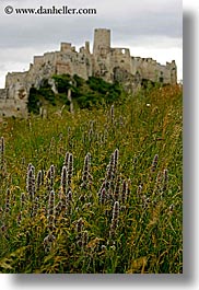 castles, europe, fields, green, materials, slovakia, spis castle, stones, vertical, photograph