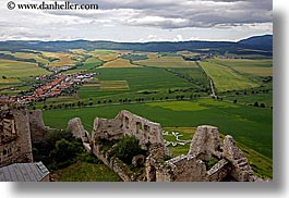 clouds, europe, horizontal, materials, nature, onto, overlook, sky, slovakia, spis castle, stones, towns, photograph