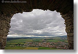 clouds, europe, horizontal, materials, nature, sky, slovakia, spis castle, stones, towns, viewing, windows, photograph