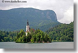 bled, churches, europe, horizontal, islands, lakes, slovenia, photograph