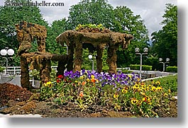 bled, europe, flowers, gardens, horizontal, sculptures, slovenia, photograph