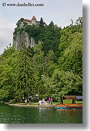 bled, castles, europe, lakes, perched, slovenia, vertical, photograph