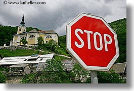 bohinj, churches, europe, horizontal, signs, slovenia, stop, photograph