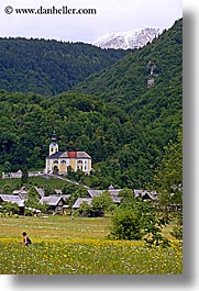 bohinj, churches, europe, hiking, people, slovenia, vertical, walk, wildflowers, photograph