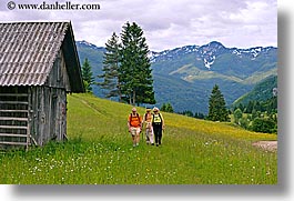 bohinj, europe, hiking, horizontal, mountains, people, slovenia, walk, wildflowers, photograph