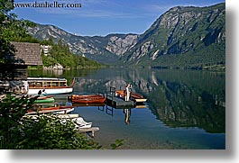 boathouse, bohinj, europe, horizontal, lakes, mountains, reflections, slovenia, water, photograph