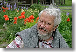 bohinj, europe, flowers, gardens, horizontal, men, old, people, slovenia, photograph