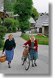 bicycles, bohinj, europe, old, people, slovenia, vertical, womens, photograph