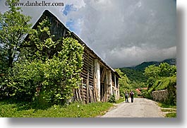 barn, dreznica, europe, hikers, hiking, horizontal, people, slovenia, photograph