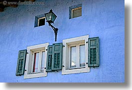 blues, europe, horizontal, kobarid, lamp posts, slovenia, walls, windows, photograph