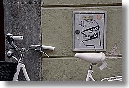 bicycles, bikes, europe, graffiti, horizontal, ljubljana, slovenia, photograph