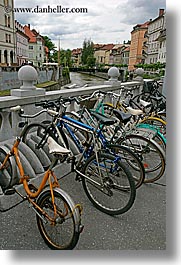 bicycles, bikes, europe, ljubljana, rivers, slovenia, vertical, photograph