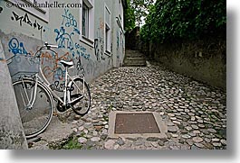 bicycles, bikes, europe, graffiti, horizontal, ljubljana, slovenia, photograph