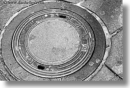 black and white, europe, horizontal, ljubljana, manhole covers, manholes, slovenia, photograph