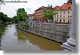 buildings, cities, europe, horizontal, ljubljana, river bank, rivers, slovenia, photograph