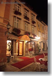 antiq, europe, facades, hotels, ljubljana, nite, slovenia, towns, vertical, photograph