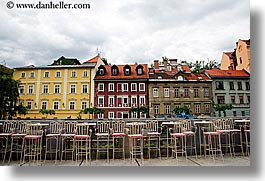 buildings, chairs, cities, europe, horizontal, ljubljana, pink, slovenia, towns, photograph