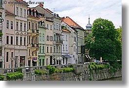 buildings, cities, europe, horizontal, ljubljana, riverbank, slovenia, towns, photograph